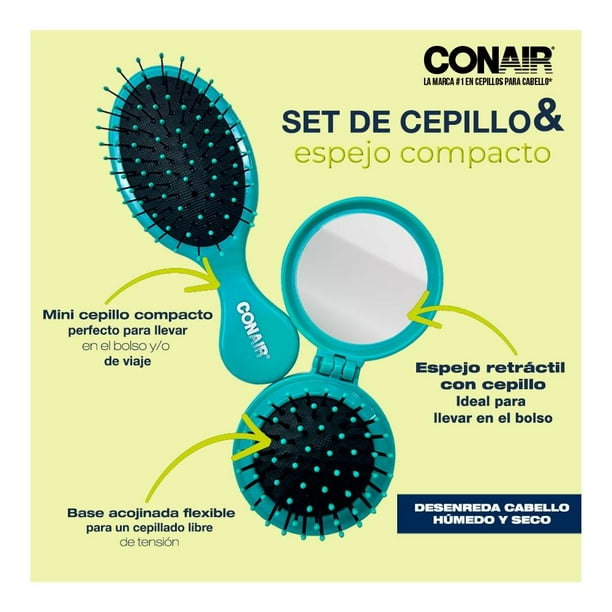 Set de cepillo y espejo Conair Detangling chico aqua 2 pzas