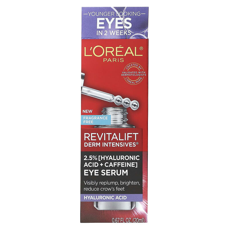 L'Oréal Paris Sérum Ojos Revitalift Ácido Hialurónico revitaliza los ojos disminuye ojeras oscuras y bolsas, 20ml LINEA E.U.A