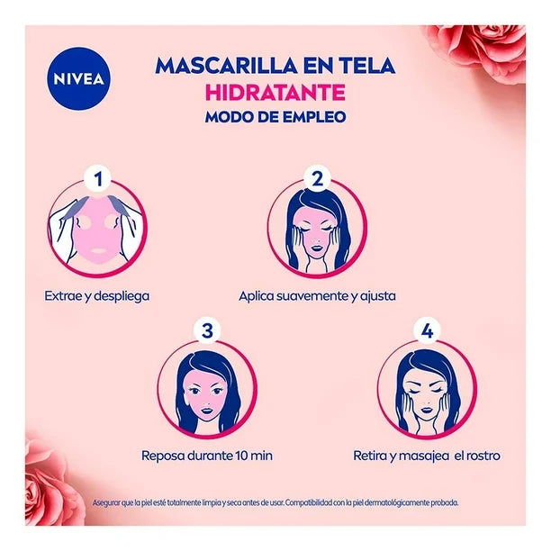 Mascarilla facial NIVEA Agua de Rosas humectante con ácido hialurónico para todo tipo de piel