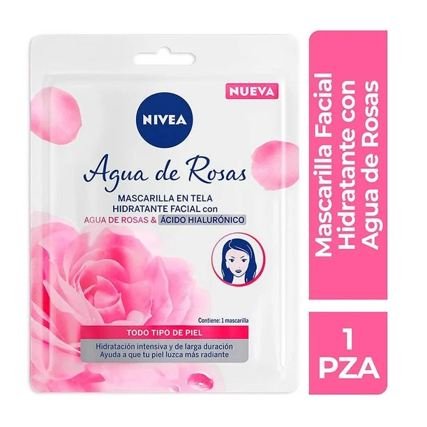 Mascarilla facial NIVEA Agua de Rosas humectante con ácido hialurónico para todo tipo de piel