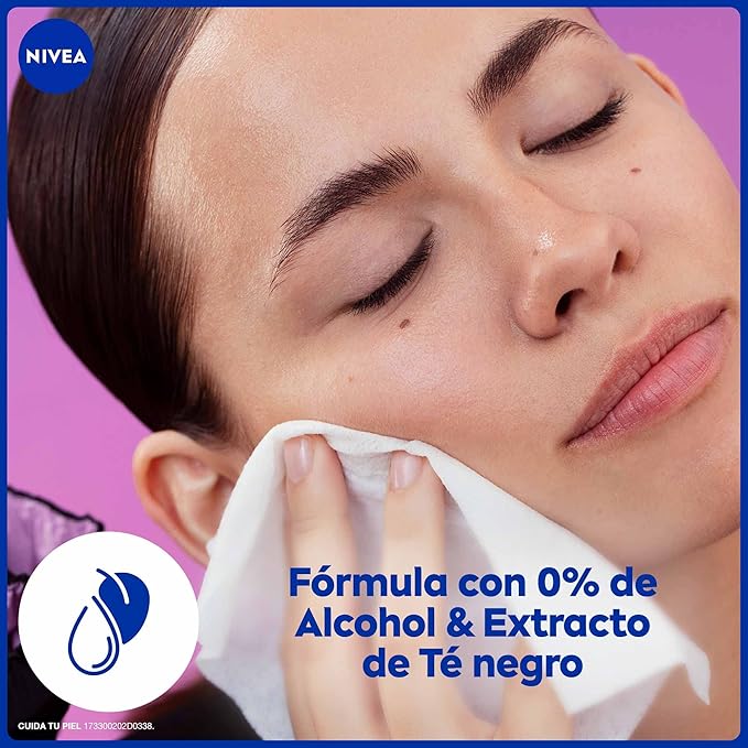 Toallitas Faciales Desmaquillantes NIVEA Expert para Maquillaje a Prueba de Agua (20 piezas) - Biodegradables, Enriquecidas con Extracto de Té Negro - Ideal para Piel Sensible