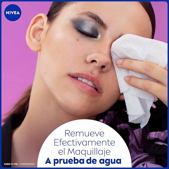 Toallitas Faciales Desmaquillantes NIVEA Expert para Maquillaje a Prueba de Agua (20 piezas) - Biodegradables, Enriquecidas con Extracto de Té Negro - Ideal para Piel Sensible