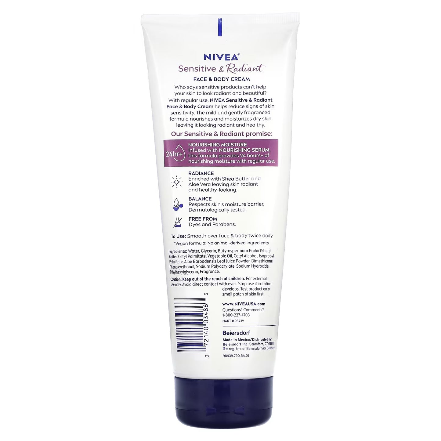 Nivea Radiant Crema para el rostro y el cuerpo para pieles sensibles y radiantes con sérum nutritivo`` 192 g