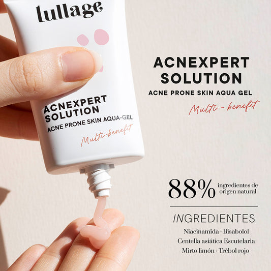 LULLAGE, AcneXpert Solution, Gel para Granos y Poros, para Pieles Mixtas y Grasas, Pieles con Tendencia Acneica, Hidratante y Equilibrante con Niacinamida, Vegano, 40 ml