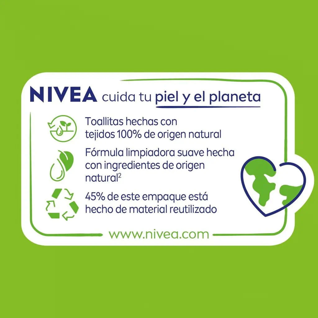 Toallitas desmaquillantes NIVEA Naturally Good biodegradables con aloe vera 25 piezas