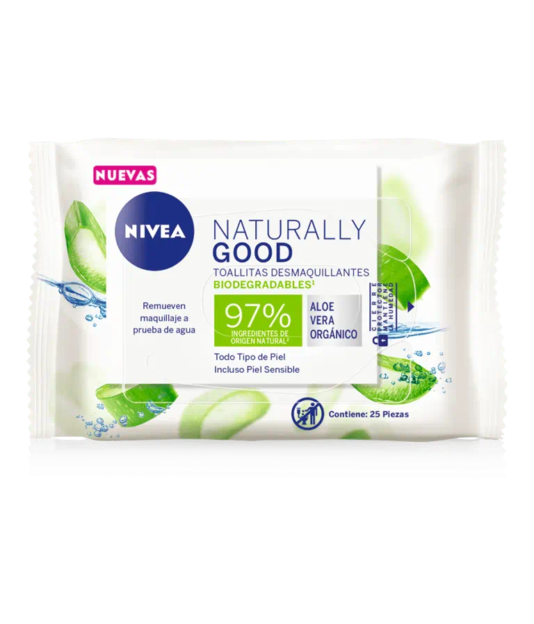 Toallitas desmaquillantes NIVEA Naturally Good biodegradables con aloe vera 25 piezas