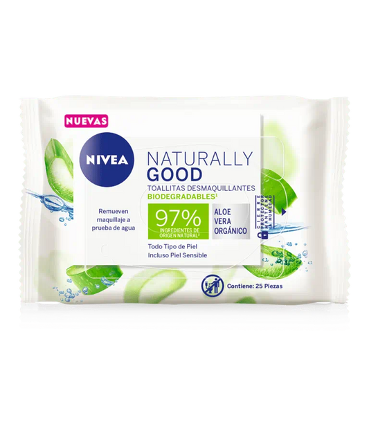 Toallitas desmaquillantes NIVEA Naturally Good biodegradables con aloe vera 25 piezas