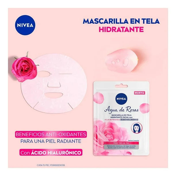 Mascarilla facial NIVEA Agua de Rosas humectante con ácido hialurónico para todo tipo de piel