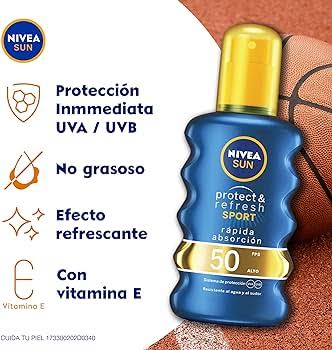 NIVEA SUN Protector Solar Corporal Protect & Refresh Sport (200 ml), Loción Solar en spray FPS 50+, Resistente al Agua y al Sudor con Efecto Refrescante