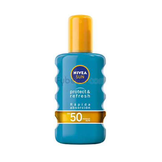 NIVEA SUN Protector Solar Corporal Protect & Refresh Sport (200 ml), Loción Solar en spray FPS 50+, Resistente al Agua y al Sudor con Efecto Refrescante