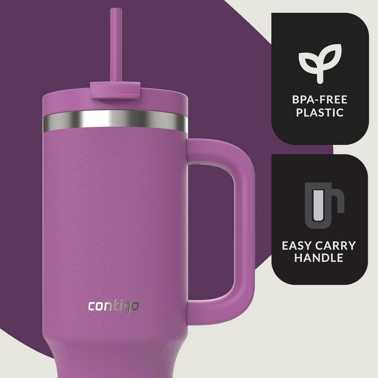 Contigo Streeterville - Vaso de acero inoxidable, 1.1 Litros, con popote, a prueba de fugas, frío durante 29 horas